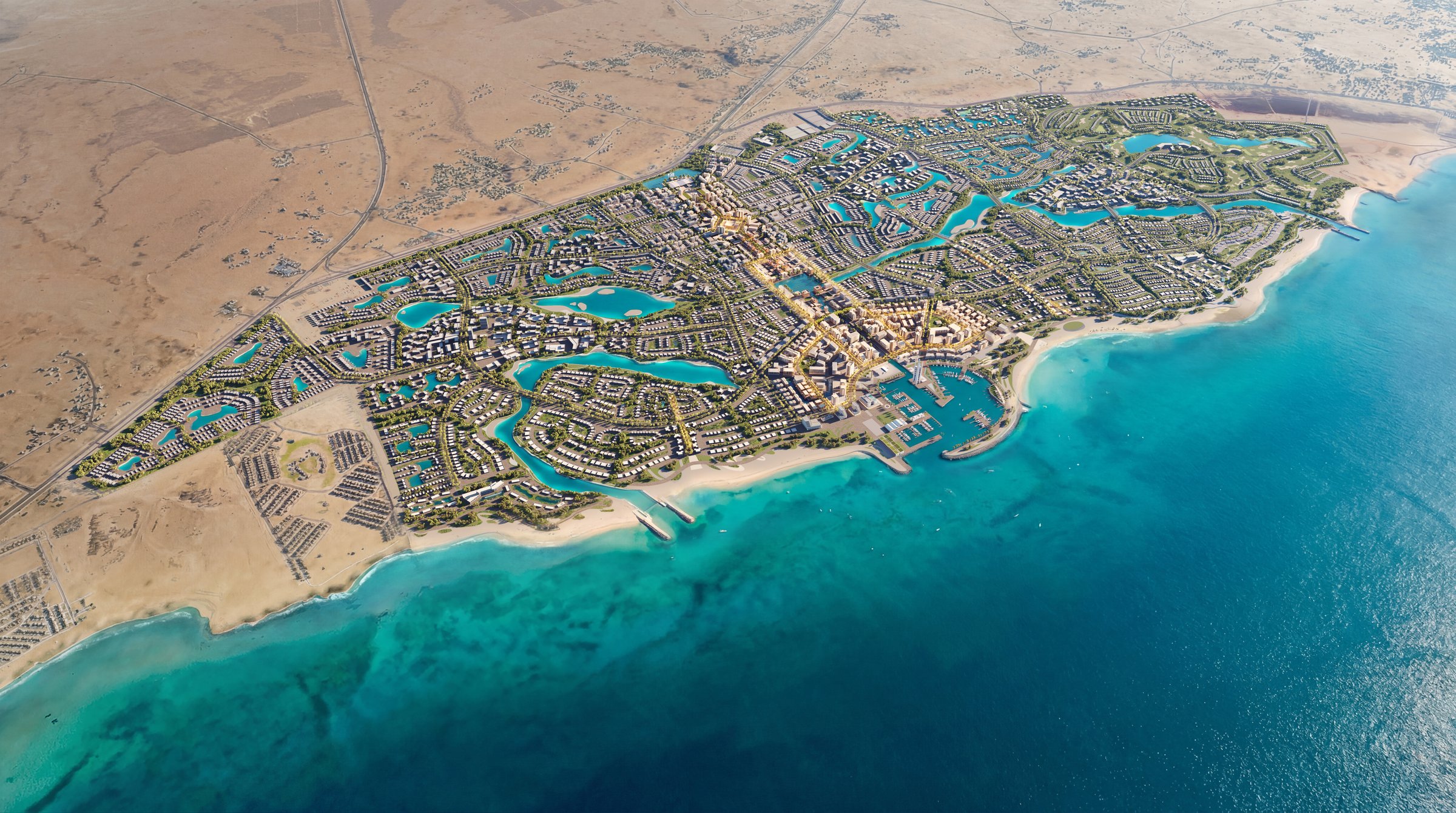 Aerial render of the Alam Al Roum masterplan